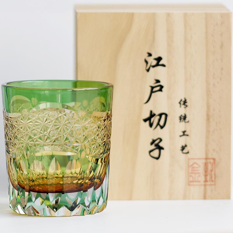 

Kanzhi Edo cut engraved whiskey crystal glass wine glass three sets of color auspicious cloud Dawning Japanese style Wei cup light luxury