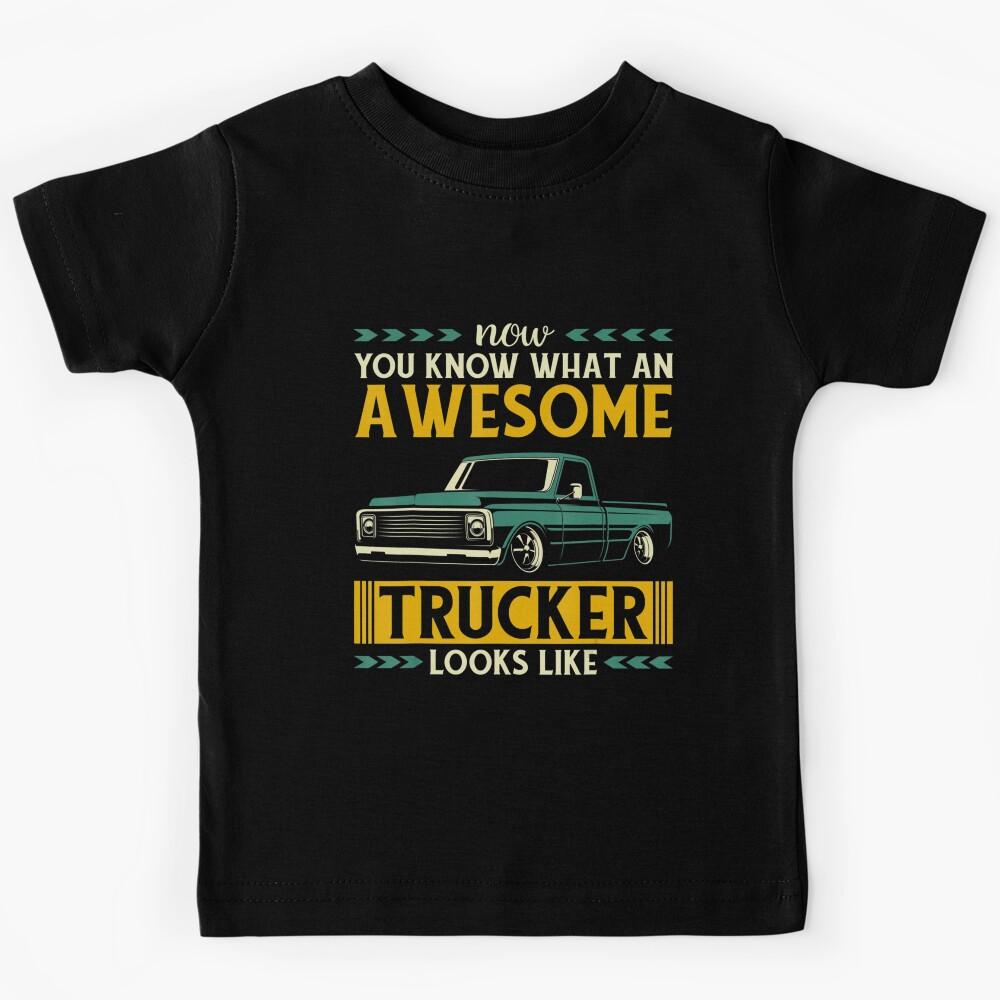 Funny Awesome Trucker Slammed Dropped Lowrider Pickup Truck Kids T-Shirt 100