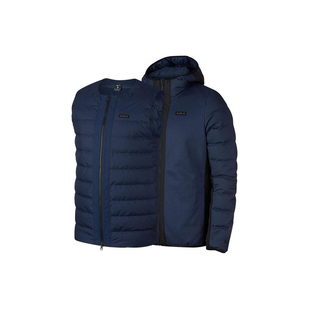 Nike Solid Pattern Logo Windproof Warm Zip-Up Hooded Down Jacket Men Outerwear Blue AH2206-410