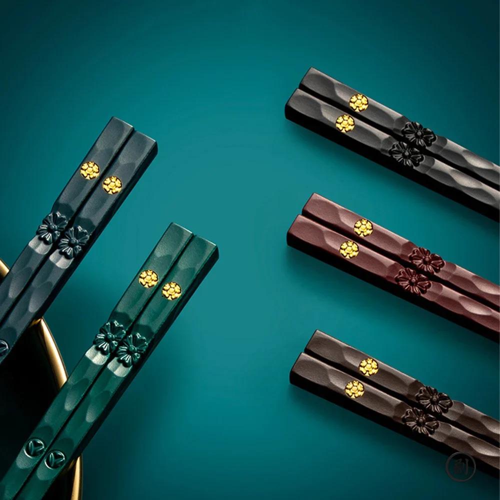 5Pcs Reusable Chinese Chopsticks Food Sushi Sticks Alloy Non Slip Dishwasher Safe Bamboo Shape Food Grade Chopsticks