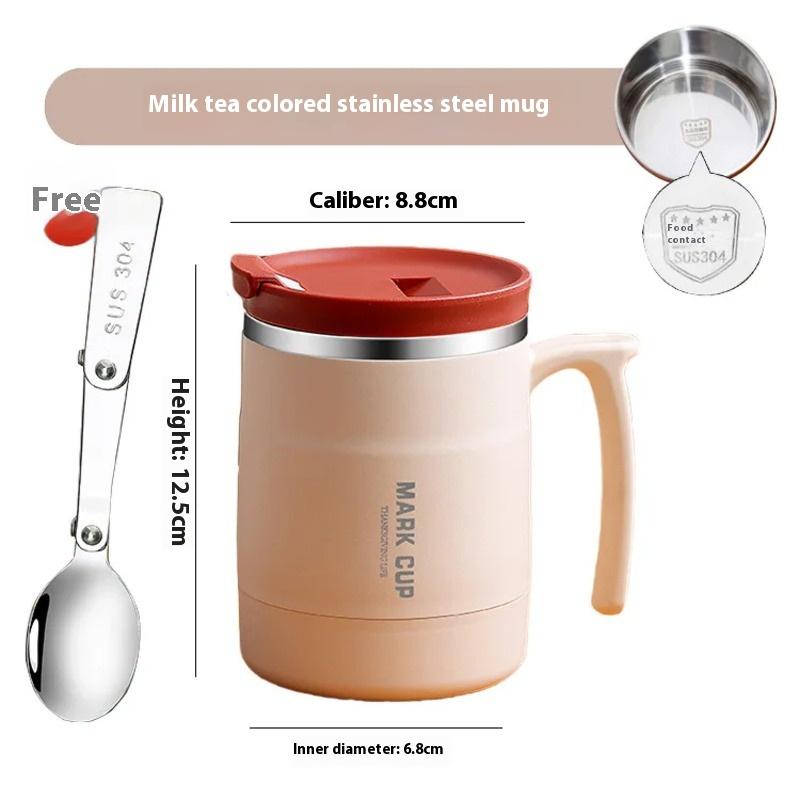 304 Edelstahlbecher mit Deckel und Löffel Büro-Wasserbecher Hochästhetische Kaffeetasse, Frühstückstasse Wasserflaschen