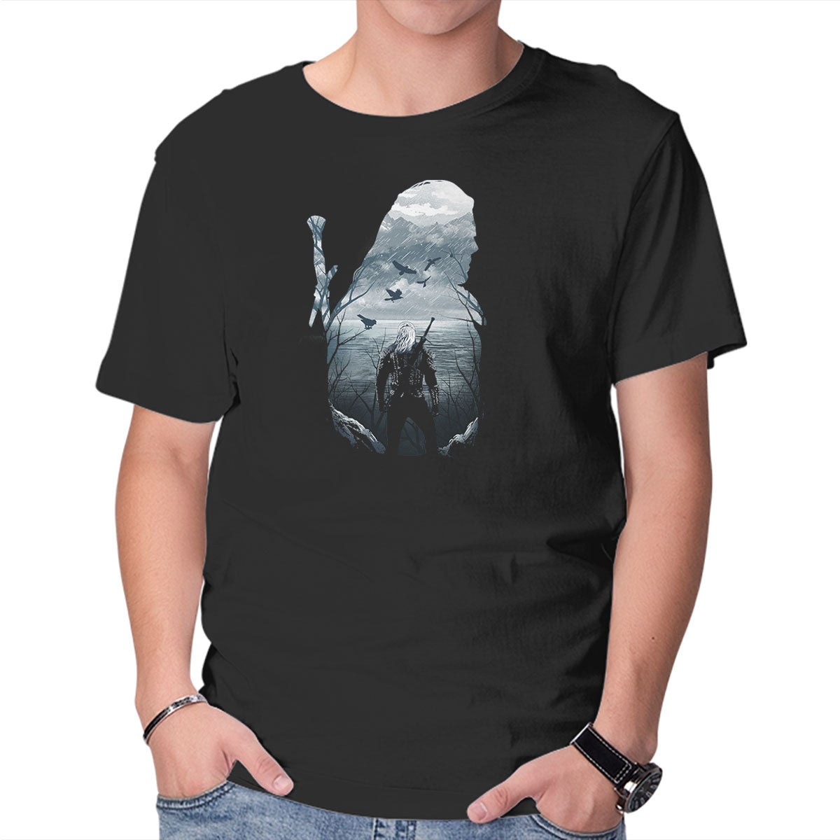 Unisex Crew Neck T-Shirt Wild Hunt Silhouette Graphic Short Sleeve Casual Tee XXXXL