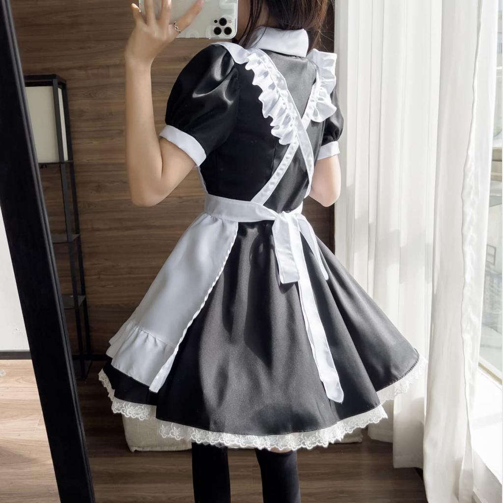 Maid Cosplay Short Gothic Lolita Short Plus Sizes [FULINE] British-style Outfit, Costume, Sleeves, Dress, Skirt, (4XL)