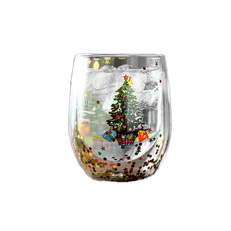 1PCS Double-Wall Christmas-Themed Heat-Resistant Glass Mug Beautiful Cup for Coffee Water Ideal Bar Drinkware Christmas Gift