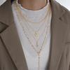 Boho Gold Color Multi-Layer Necklace Set for Women Fashion Zircon Bow Knot Water Drop Heart Pendant Necklaces Jewelry