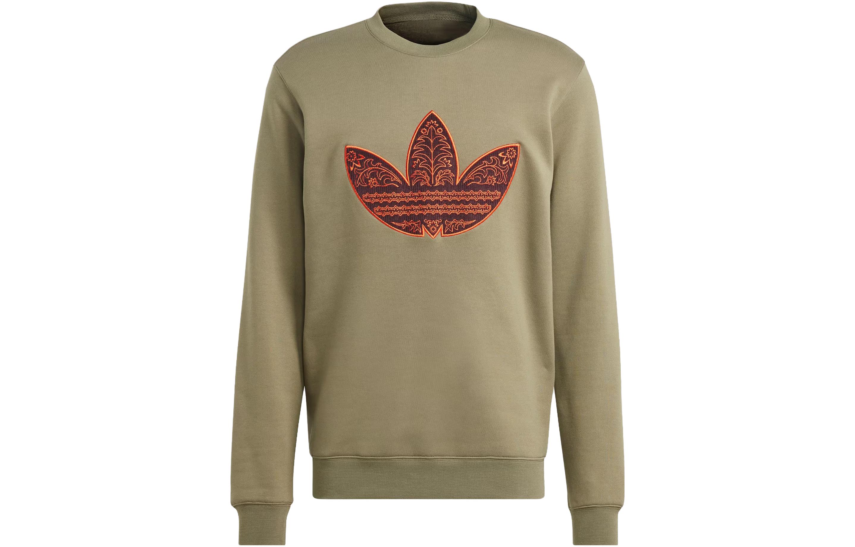 Adidas Originals Sweatshirts Men s Strata Olive Green Crew Neck Moderate Regular IS5272 XL