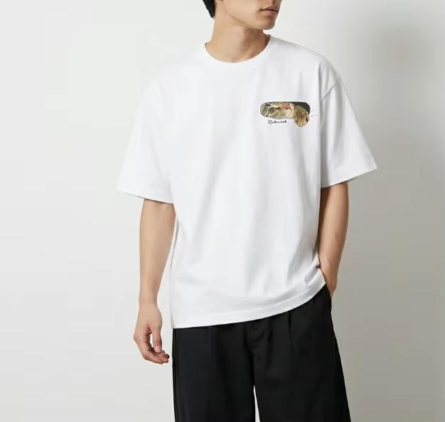 2026 Summer Minimal Hand Drawn Line Cat Hangul Casual Text Front Graphic White Oversized Tshirt Unisex Cotton Tee