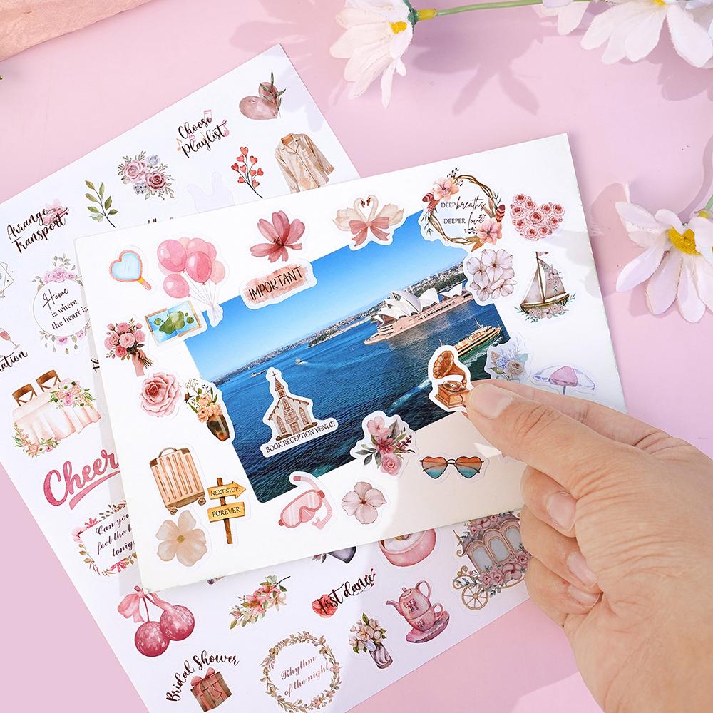 6 Sheets Wedding Plan Stickers Pink Valentine's Day Creative DIY Decoration Planning Materials Handmade Account Stickers