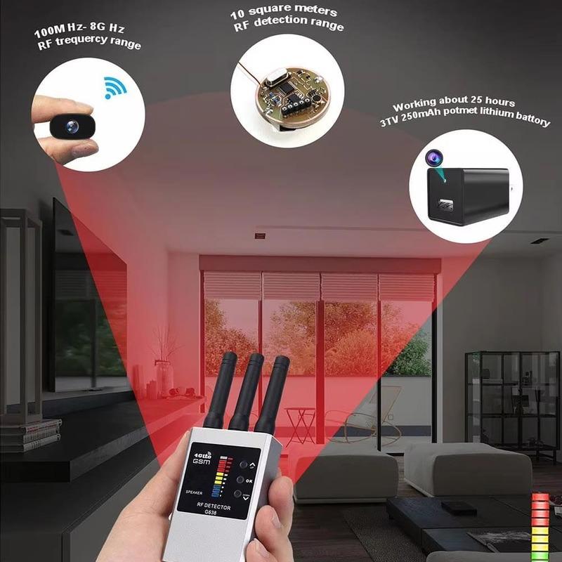 Drahtloser HF-Signaldetektor Bug GSM Audio GPS Tracker Mini Kamera Finder Kamera IR-Scan AI Standby Automatische Erkennung G638W