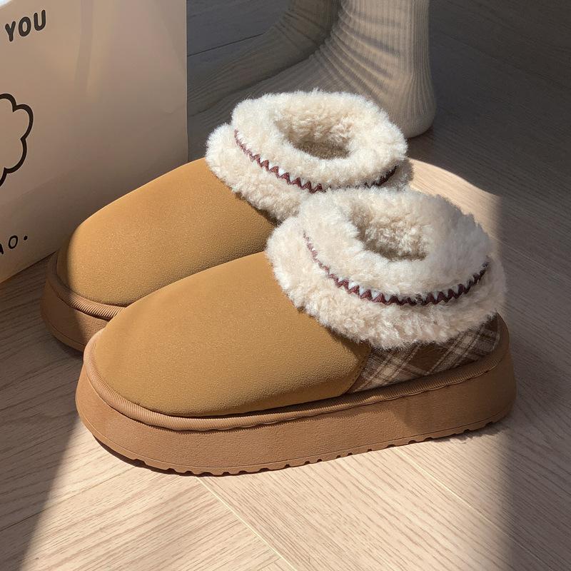 New Thick-soled Heightening Medium-top Wool Cotton Shoes Autumn and Winter Home Velvet Warm and Non-slip Commuting Snow Cotton Shoes