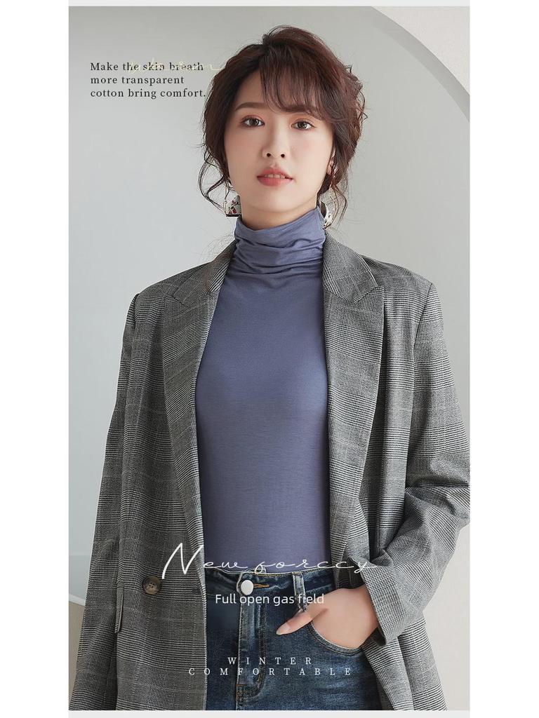 Top de Modal de Cuello Alto de Manga Larga y Corte Ajustado para Mujer Otoño 2023