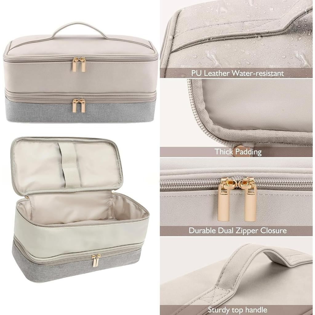 Travel Carrying Case, Double Layer Storage Case for Dyson Airwrap Hair Dryer Attachments, Waterproof PU Leather Accessories Tools Storage Bag