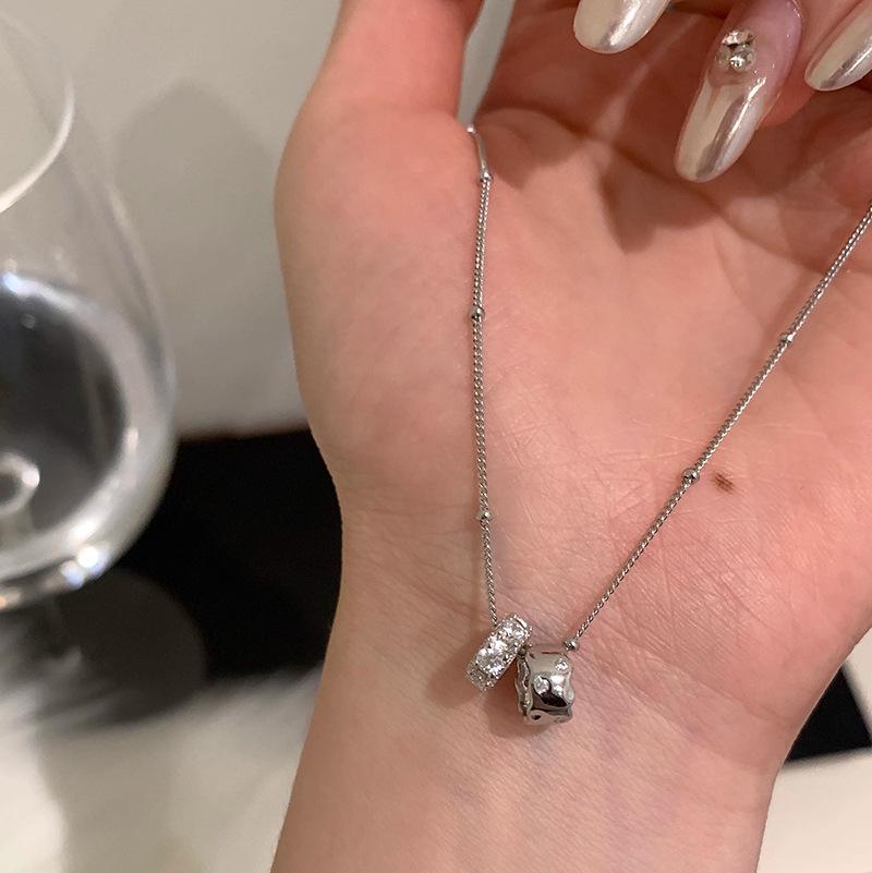 Korean Zircon Double-Circle Diamond Necklace - Elegant, High-End, Versatile Fashion for Women
