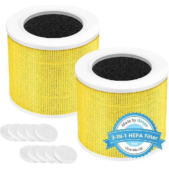 2 Pack Core Mini HEPA Replacement Filter for LEVOIT Core Mini-P Air Purifiers, 3-in-1 Core Mini-RF Filter Replacement