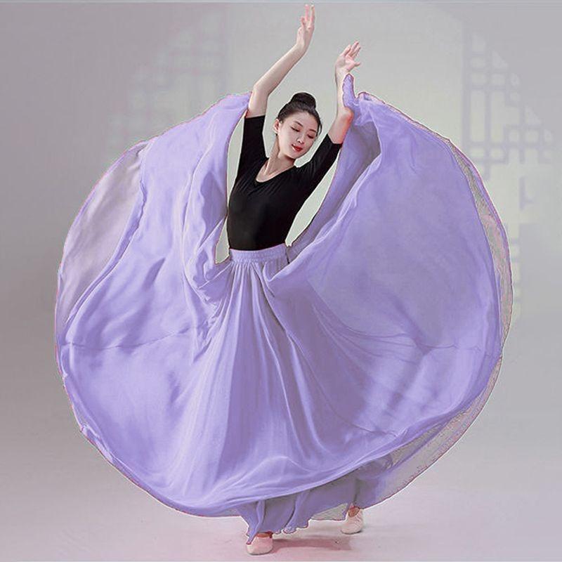 Elegant Big Swing Hem Half Skirt Double Layer Chiffon Lightweight National Folk Classical Dance Dress For Women