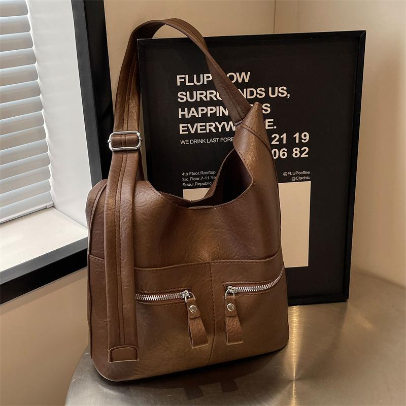 Autumn Winter Vintage Large Capacity Shoulder Bag Women Leisure Pu Leather Crossbody Bag Simple Versatile Female Handbag
