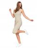 Women's Midi Knitted Dress with Slit, Classic Stripes, MORAJ L OFF WHITE
