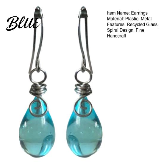 Droplet Earrings Recycled Glass Spiral Necklace Handmade Unique Boho Depth