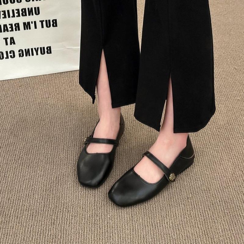 Retro One-word Belt Women's Shoes Spring New Mary Jane Style Light Mouth Small Leather Shoes Fashion Flat Sandals