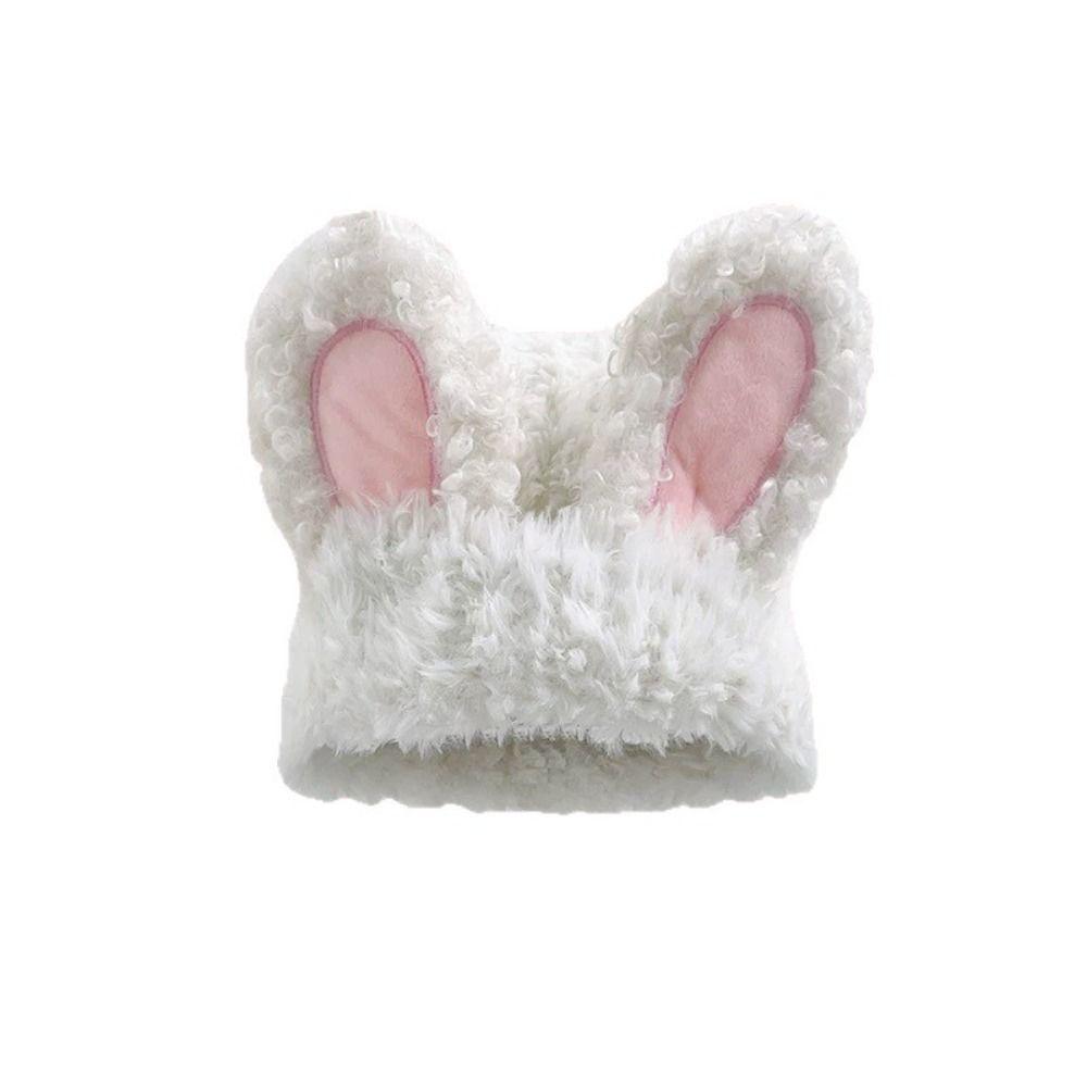 Fluffy Rabbit Ear Beanies Solid Color Winter Outdoor Warm Cap Lightweight Knitted Plush Hat  Women