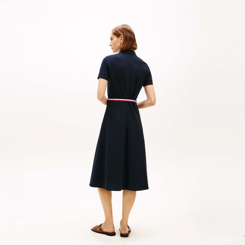 Tommy Hilfiger Casual Color-Block Waist-Tie A-Line Polo Dress Women Dresses XW0XW07936