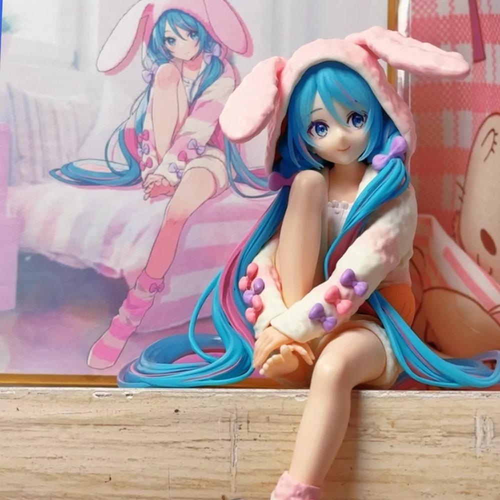 15CM Anime HATSUNE MIKU Figure Noodle Stopper Figure Rabbit Ear Pajamas Model Toy Doll Aciton Figure Collection Gift PVC