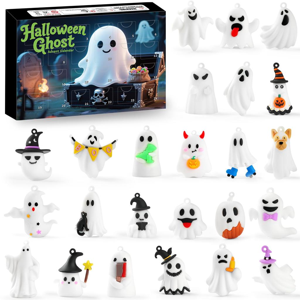 Halloween Countdown Calendar with Days of Surprise Figurines 3D Decorations for Festive Holiday
