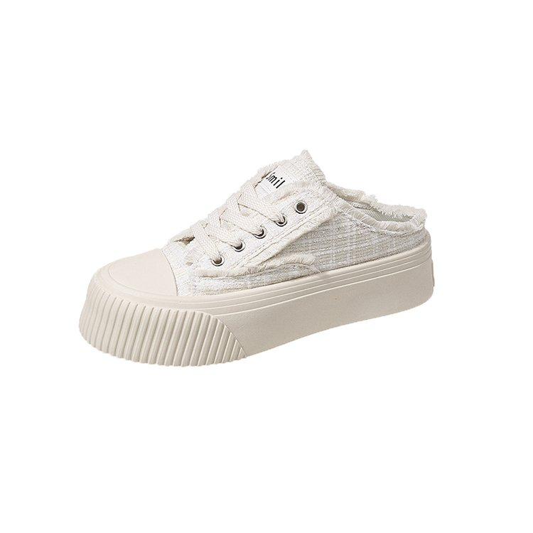 Mode 2024 Neue Sneaker Damen Ankunft Damen Freizeitschuhe Schnürschuhe Dickbesohlte Slipper Damen Einfarbige Canvas-Schuhe