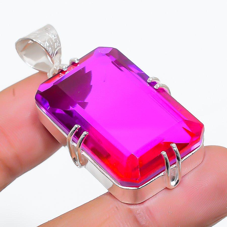 Bi-Color Tourmaline 925 Solid Sterling Silver Jewelry Pendant 1.81" SU-10274