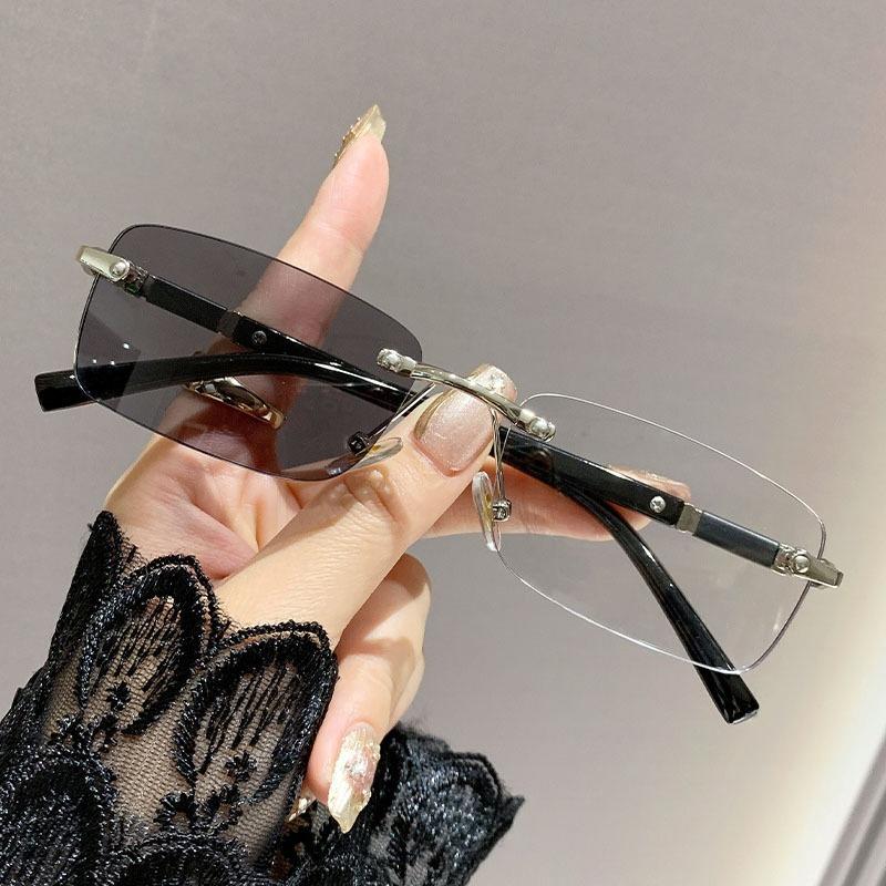 Color Changing Anti Blue Light Frameless Myopia Glasses  Men'S And Women'S Business Metal Frame Myopia Glasses -50 -75 -125 -400