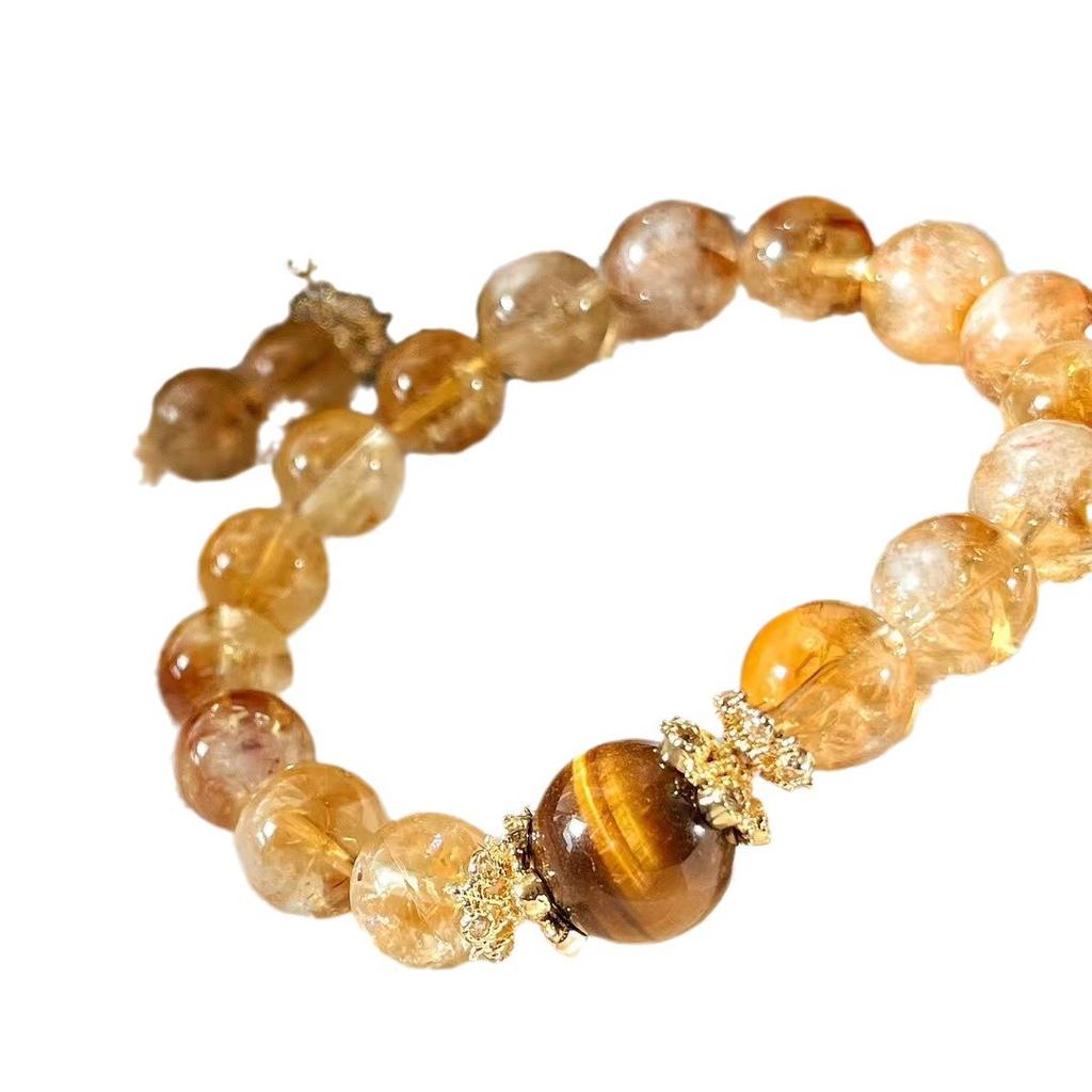 10Mm Retro Natural Citrine Yellow Tower Crystal Bracelet Beaded Bracelet Tiger Eye Stone Light Luxury Jewelry