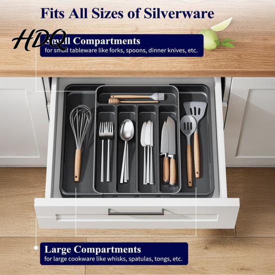 Adjustable Cutlery Tray Plastic Drawer Organizer Tray Kitchen Utensils Storage Box for Restaurant Tableware Flatware Multi-Use Bedroom Bathroom And