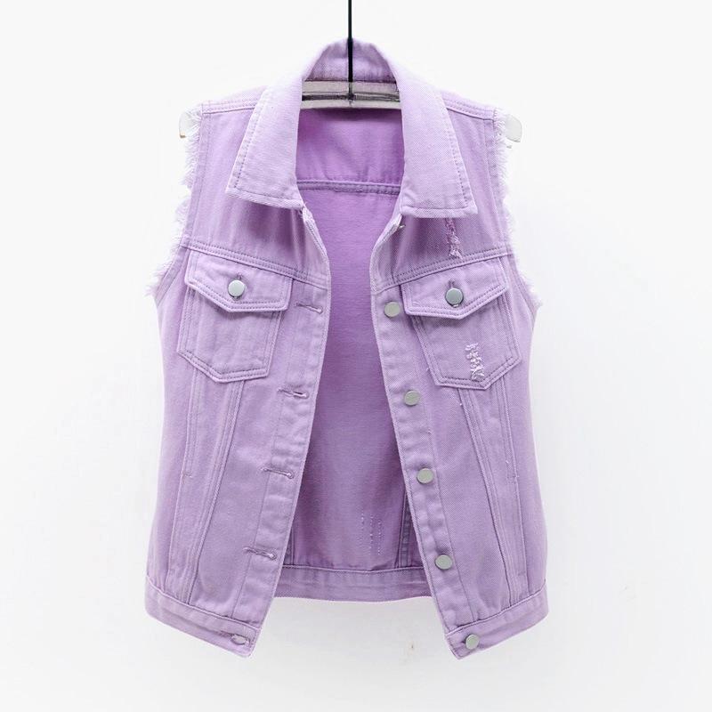Denim Vest Women's Short Spring and Summer Slim Slimming Sleeveless Jacket Ripped Cardigan Top