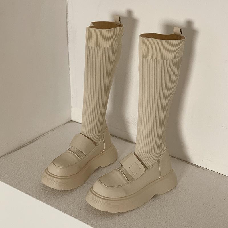 Fashion High Sock Boots For Women Round Toe Ladies Modern Rubber Female Shoes New Outside Platform Knee Stretch Boots