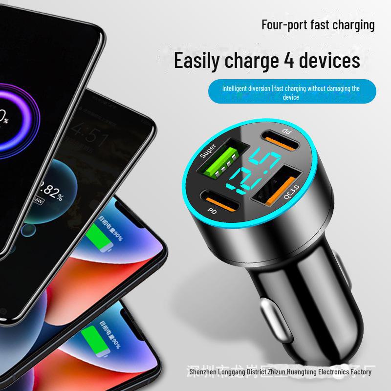 66W Multi-Port USB Car Charger with Fast Charging Digital Display