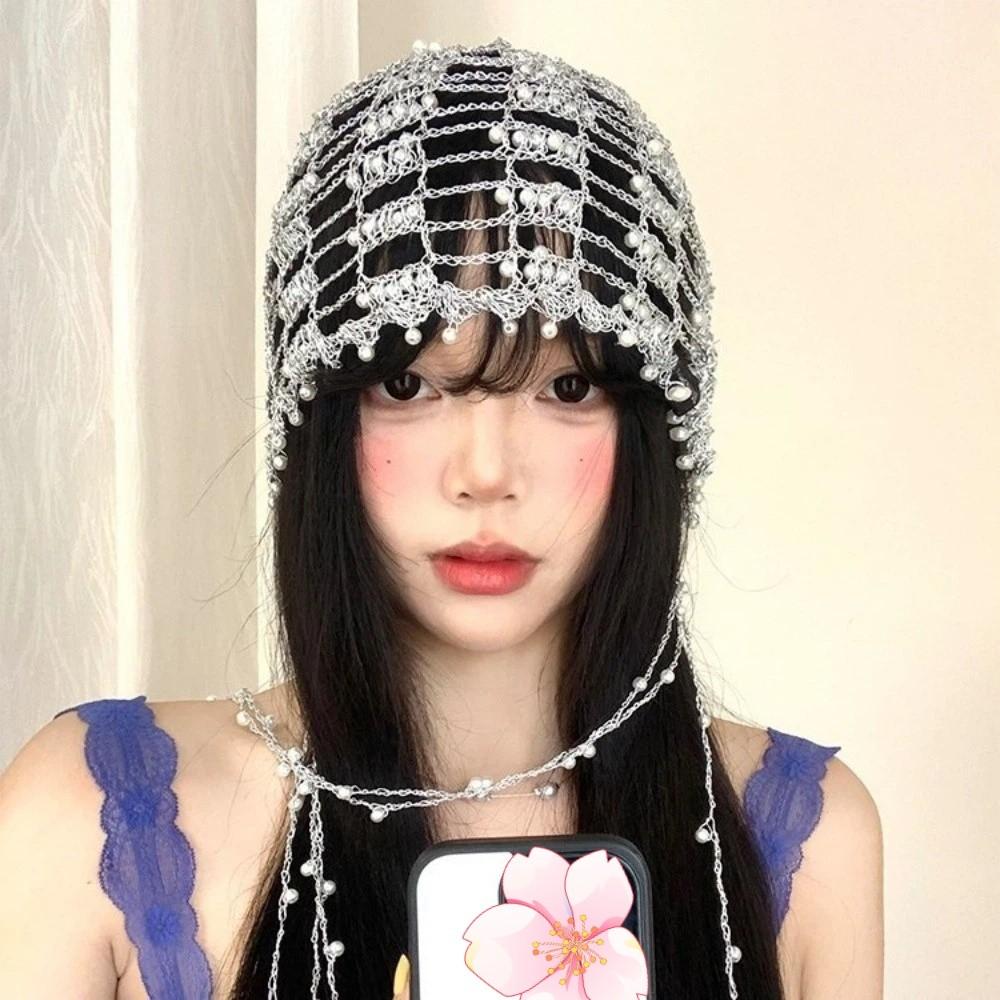 Shining Crystal Chain Beaded Hats Handmade Mesh Hair Accessories Women Summer Autumn