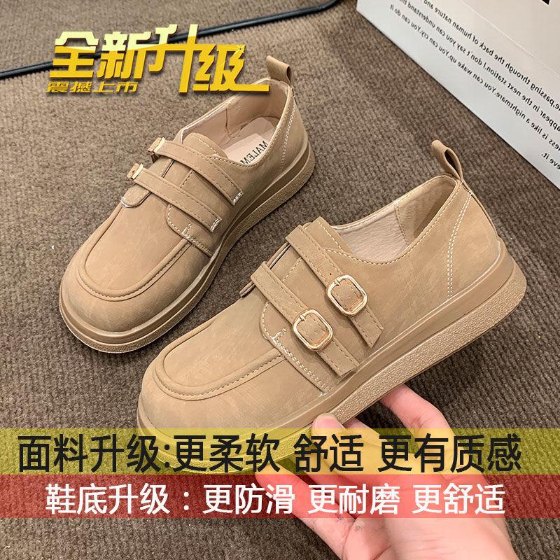 

Лоферы женские весна 2025 новый британский стиль мягкая подошва универсальные маленькие кожаные туфли в стиле ретро на плоской подошве одинарные туфли прилив 35 хаки