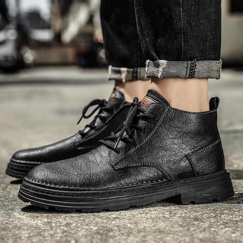 Men's Shoes Fall Versatile Men's High-Top Leather Shoes Authentic Leather British Style Ankle Boots Middle Top Working Wear Boots Men's