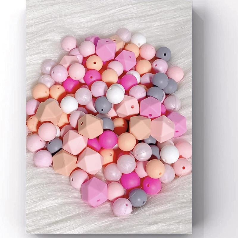 95 Pcs Colorful Round Silicone Loose Bead for Keychain DIY Octagonal Bead Making Kit for Bracelet Necklace Jewelry Craft