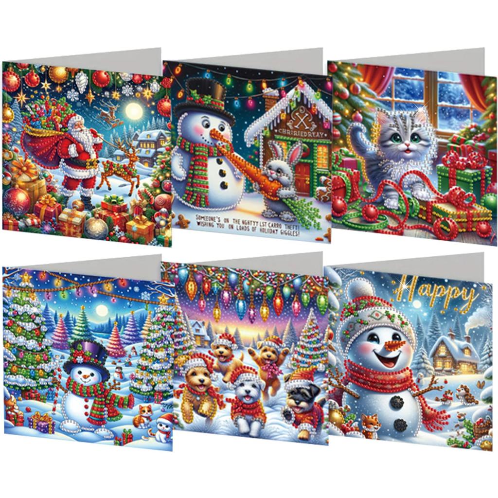 6Pcs Christmas Merry Christmas DIY Diamond Painting Card Dog & Xmas Tree Diamond Drawing Card Gifts for Family Friends and Lover