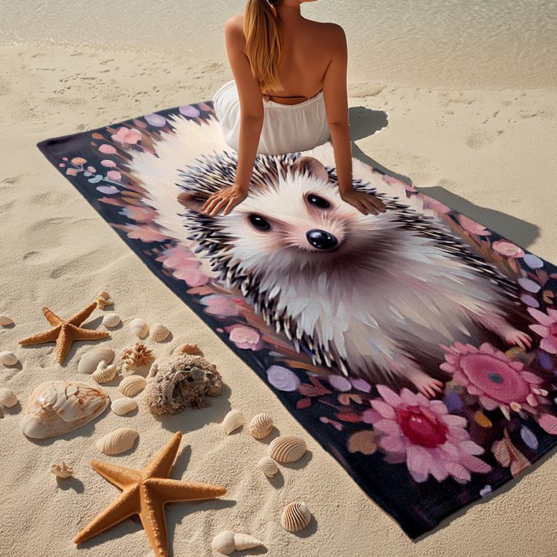 Autumnal Hedgehog Family Beach Towel, Super Soft Microfiber, Gift for Her/Him, Birthday, for Pool, Beach, Travel, Home Decor Fan Gifts