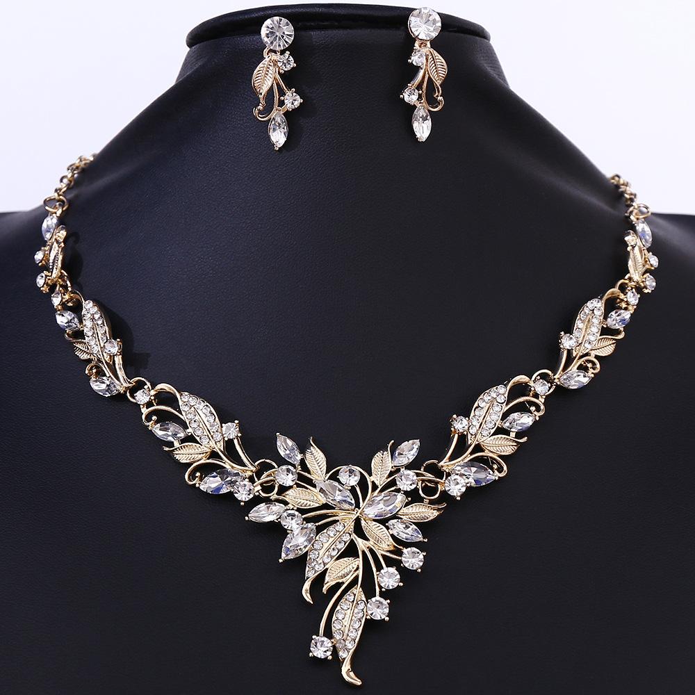 Set Bijuterii Diamante Aliaj Premium Versatil Accesorii Rochie Colier Cercei Nuntă Mireasă Set Două Piese