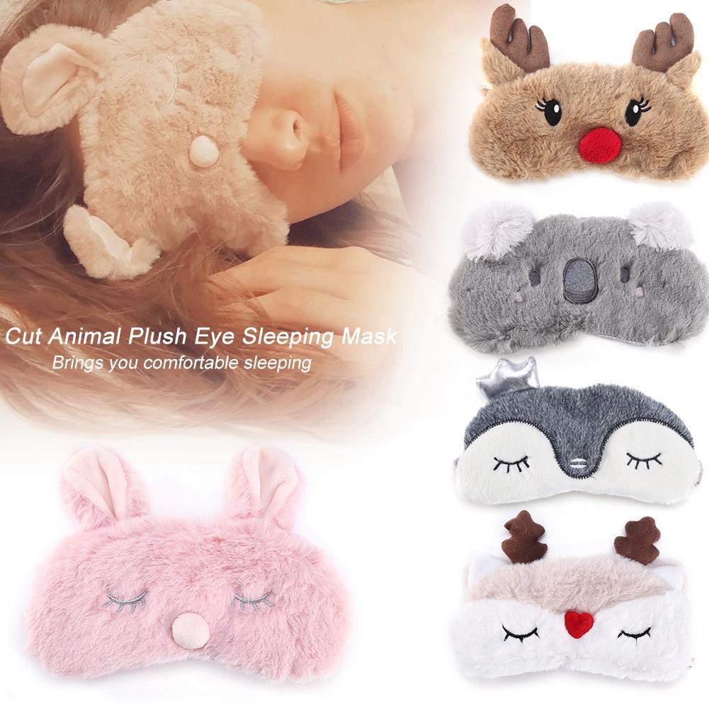 Sleeping Eye Mask 5 Colors Cute Animal Eye Cover Sleeping Mask Christmas Deer Winter Carton Nap Eye Shade Mask