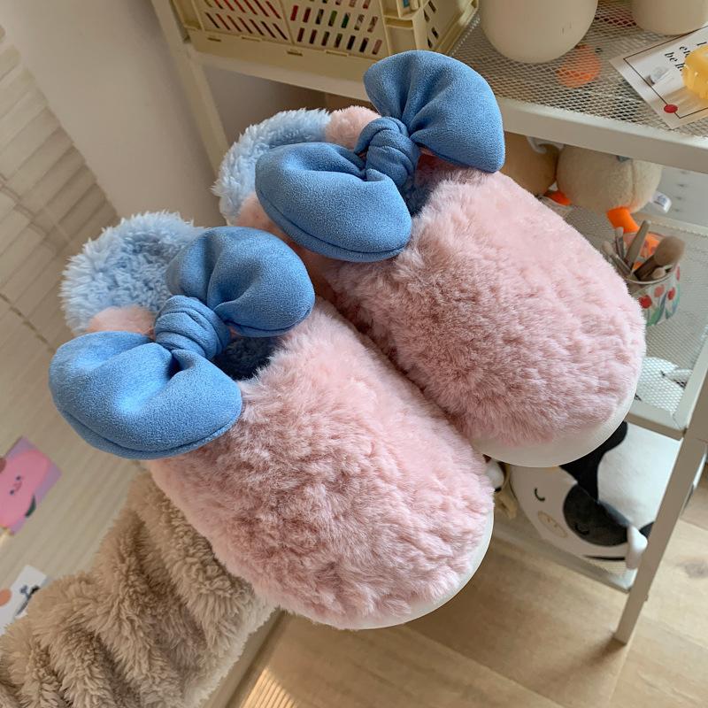 Less heart cotton slippers winter warm plush bow home soft cute student dormitory thick bottom mop