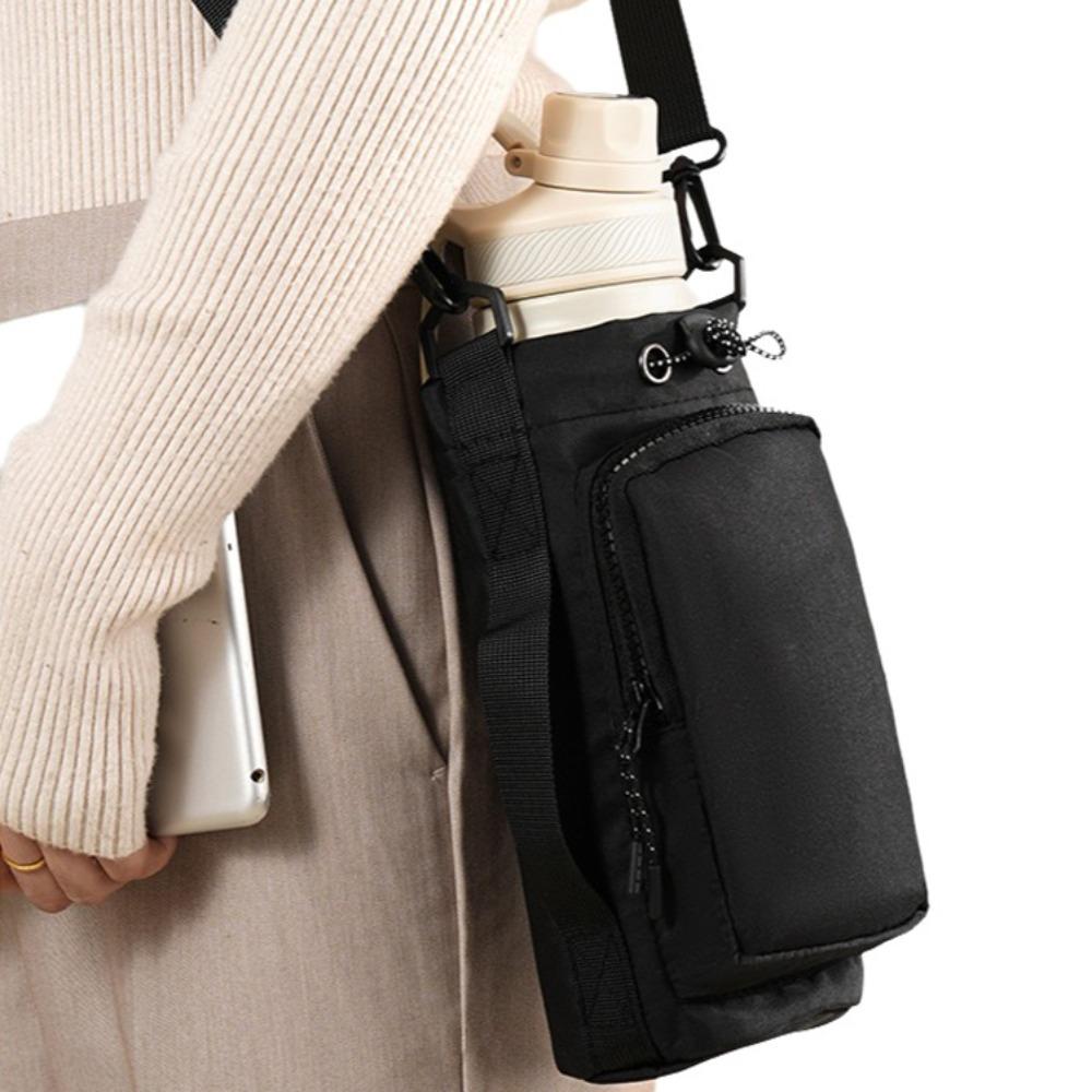 

with Adjustable Shoulder Strap Water Bottle Holder Pouch With Phone Pocket Handfree Vacuum Cup Bag чёрный