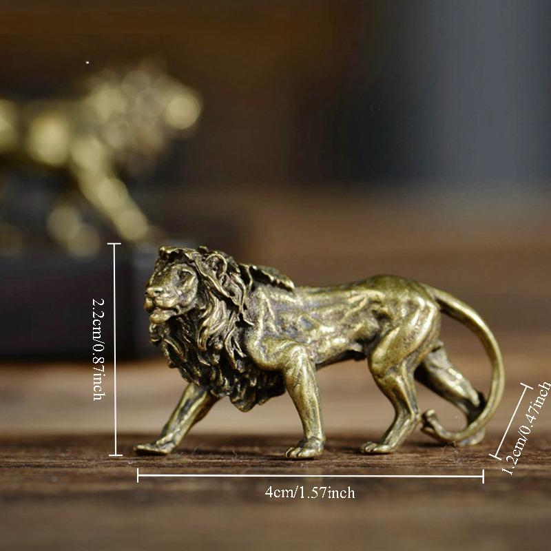 Мини Ретро Латунная Фигурка Короля Льва Металлическая Фигурка Льва Маленькие Украшения Скульптура Животного Поделки Чайный Питомец Офис Дом Настольное Украшение