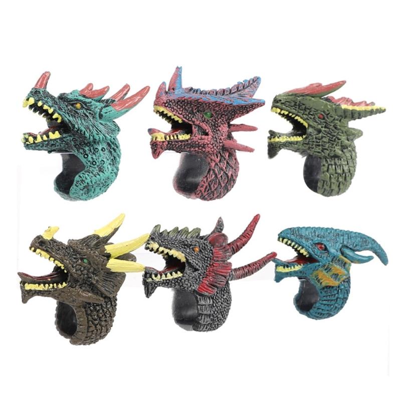 6 Pcs Simulated Dinosaur Wildlife Rings Parent Child Interaction Toy Finger Puppet Animal Rings Children Educational Toy
