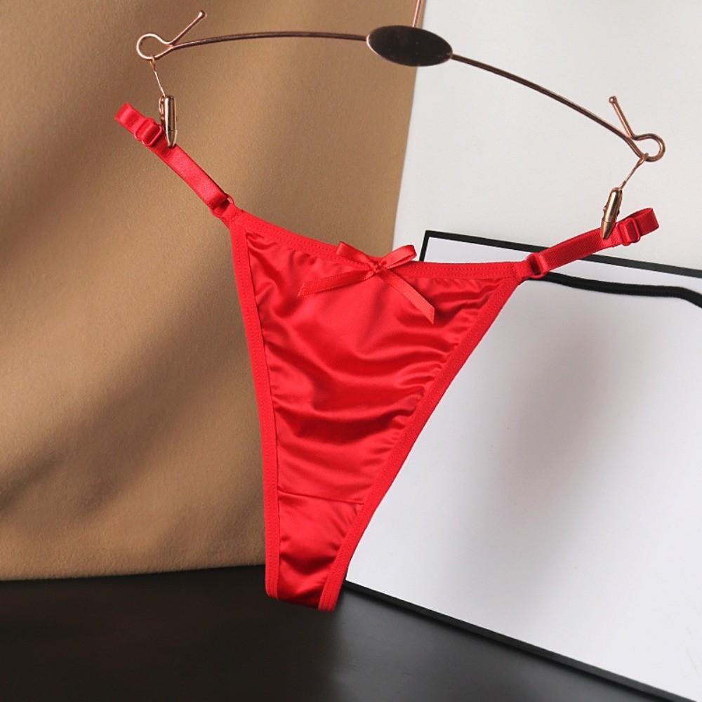 Low Waist Sheer Satin Bow Thong G Strings Romantic T Panties T-Back Brocade Briefs Women  Home