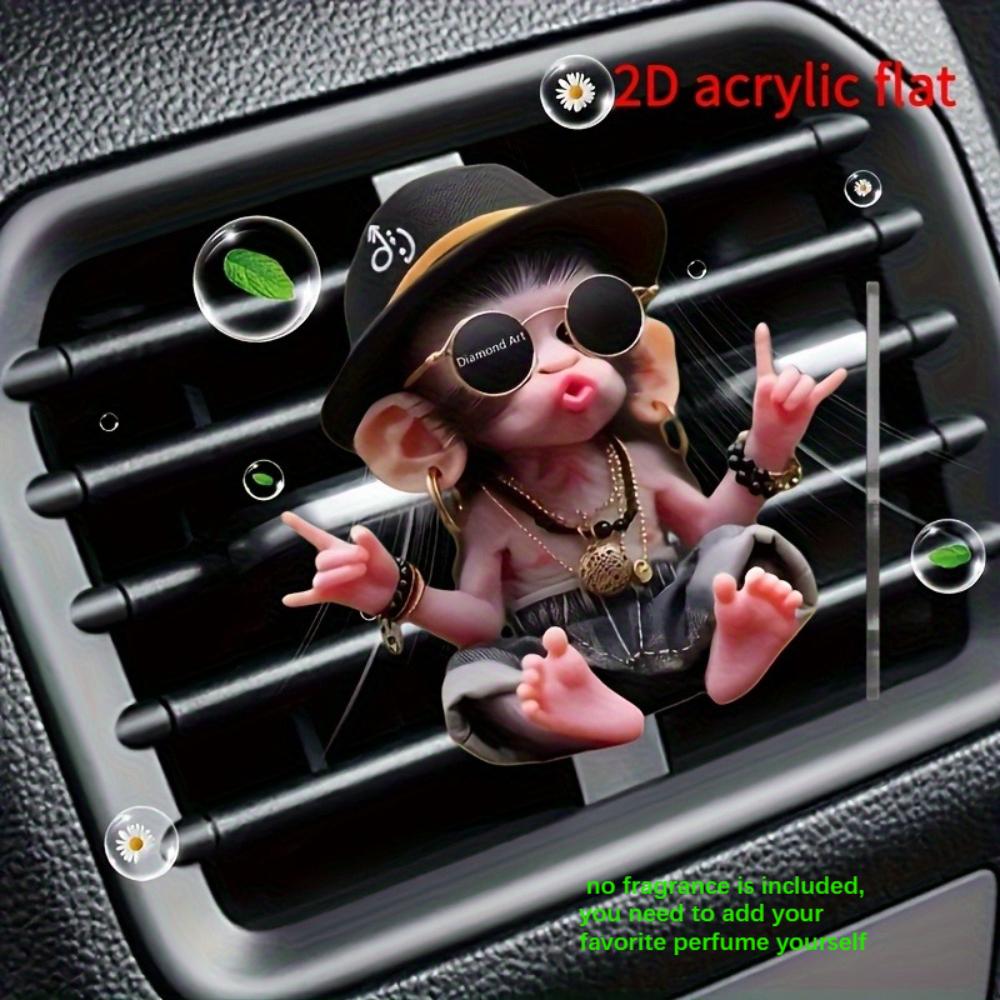 2D Flat, 2-pack Cute Hip-hop Monkey Car Air Vent Freshener Clips, Acrylic Aroma Diffuser with Pad, Stylish Car Interior,no Fragrance Is Included