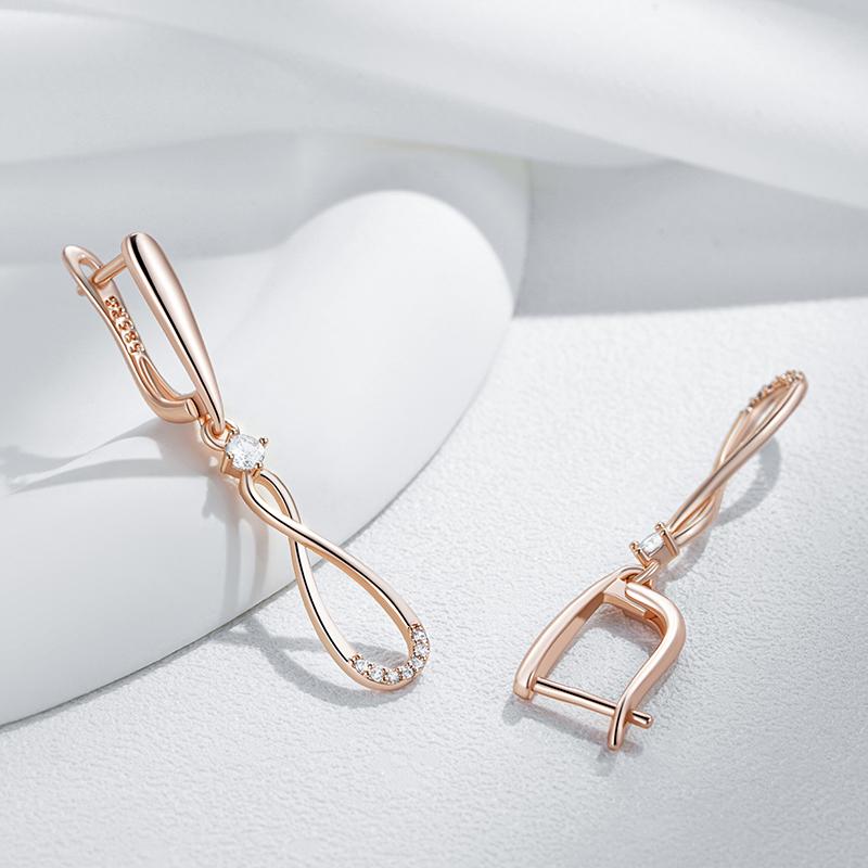 Trend Long Dangle Earrings For Women Fashion Rose Gold Color Natural Zircon Accessories Daily Fine Jewelry